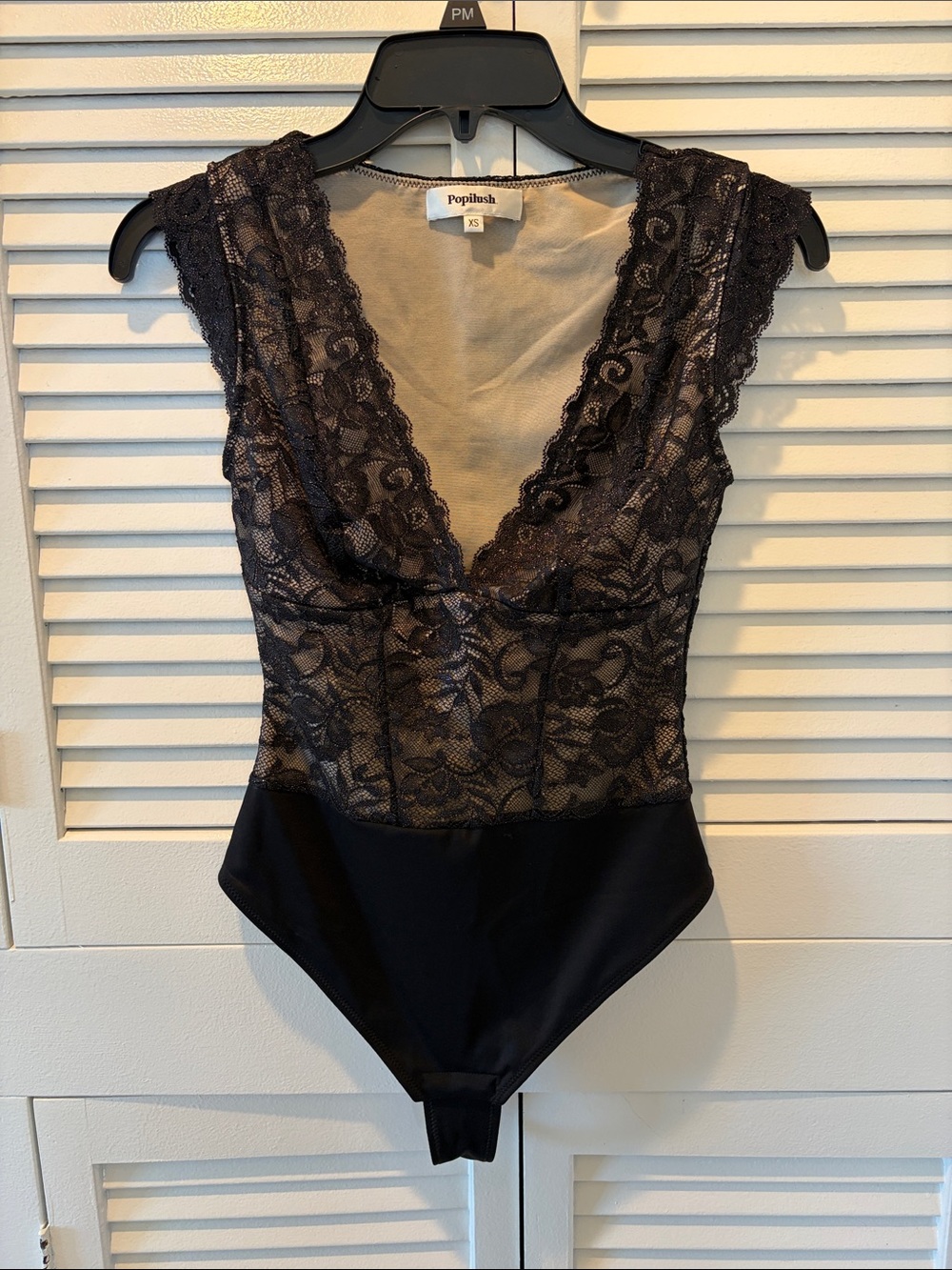 Poplush Black Lace V-Neck Shapewear Bodysuit